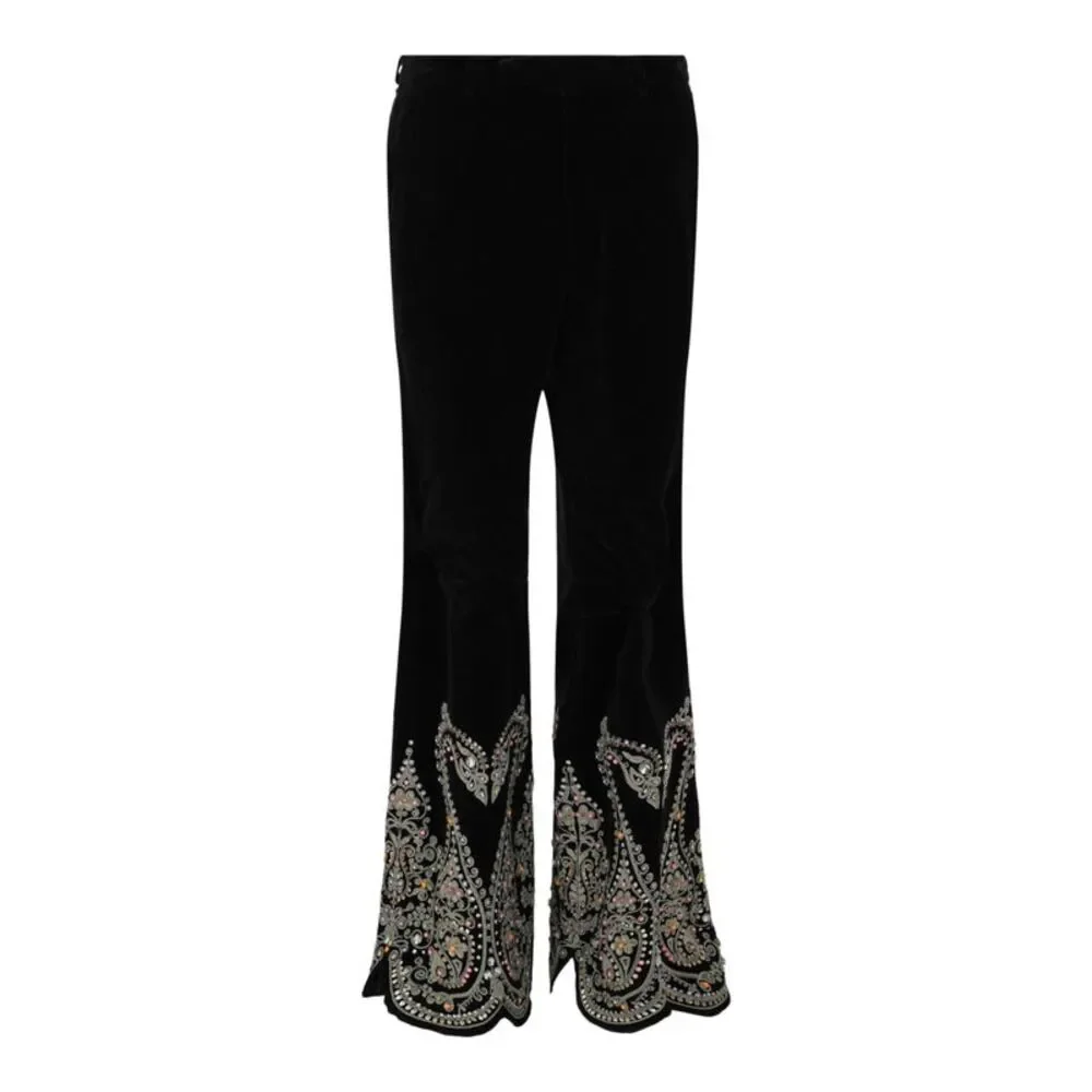 Gucci Embroidered Velvet Pants Black Mens